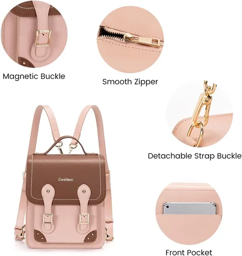 Miniatura 4 de Cwatcun Bolsa para cámara para mujer, funda cruzada para cámara retro, mochila impermeable de piel sintética vintage, bolso ligero para cámara