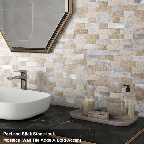 Miniatura 3 de BeNice Adhesivos para azulejos de cocina, ladrillo 3D mate, azulejos adhesivos de mosaico lineal para baño, ducha, pared, chimenea, entorno