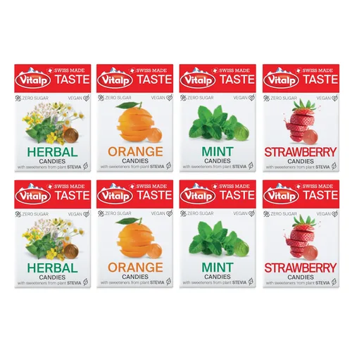 Miniatura 23 de Vitalp Taste, hecho en Suiza, caramelo duro sin azúcar con Stevia, vegano, sabor a caramelo cremoso, paquetes de 25g/0.88 onzas, 16 cajas