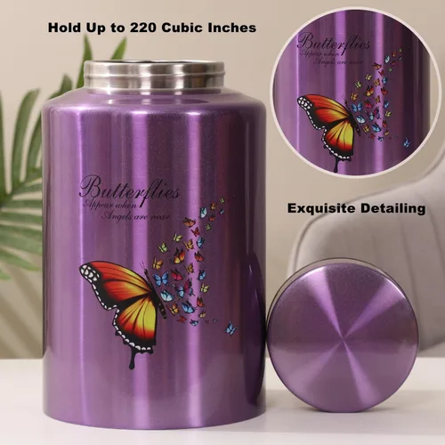 Miniatura 3 de Urnas para cenizas humanas adultas y mujeres de hasta 220 libras, urna de mariposa morada para cenizas de mamá con bolsa de terciopelo, urnas