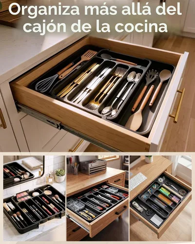 Miniatura 8 de Aujen Organizador de cubiertos – Organizador de cajones de cocina expandible, organizador de utensilios ajustable, bandeja de cubiertos
