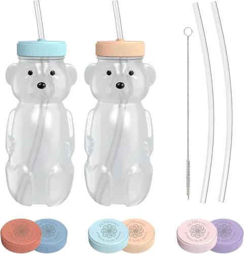 Miniatura 8 de The 730 Project Oso de Miel Taza con Pajita para Bebés, Taza Oso de Miel de 8 oz con Cepillo para Botella, Pack de 2 Tazas de Terapia de Aprendizaje