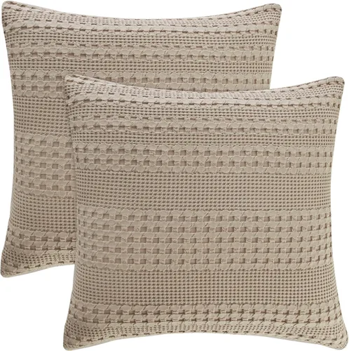 Miniatura 75 de PHF Fundas de almohada con tejido de gofre de 24" x 24", paquete de 2, funda de almohada cuadrada 100% algodón para decoración de ropa de cama, sin