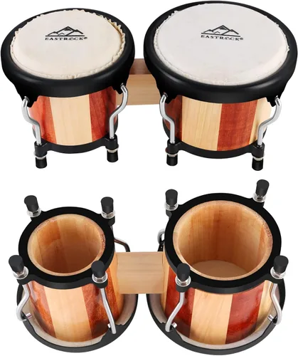Miniatura 6 de EastRock Bongo - Juego de tambor de 4 y 5 pulgadas para adultos, principiantes, profesionales, instrumentos de percusión de madera y metal con llave