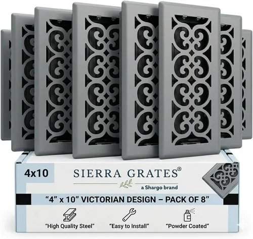 Miniatura 12 de Registro victoriano de piso de 4 x 10 pulgadas en acabado gris granito - Cubiertas de ventilación para piso del hogar - Cubiertas decorativas