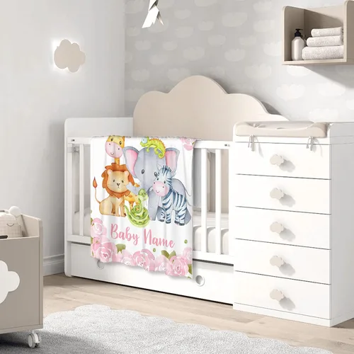 Miniatura 2 de Mantas de bebé personalizadas con diseño de animales, manta personalizada con nombre para niños y niñas, manta de bebé personalizada, regalos