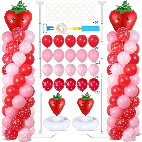 Miniatura 16 de Juego de 2 soportes de columna de globos nocturnos de película con 102 globos de aluminio de palomitas de maíz, soporte de torre ajustable de 5.57