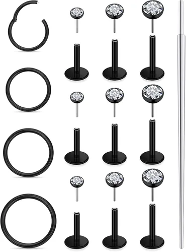 Miniatura 7 de Aretes de nariz de acero quirúrgico 316L, 20G, 18G y 16G, sin rosca, aretes de lóbulo para cartílago, cartílago, oreja, labio, piercing para mujeres