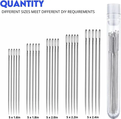 Miniatura 3 de Performore Juego de agujas de coser de acero inoxidable con rosca térmica profesional 25 agujas de ojo grande resistentes para denim, lienzo