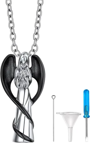 Miniatura 26 de Richsteel Collares de urna para cenizas para mujeres y hombres, collar con colgante de cremación para cenizas, joyería conmemorativa de acero