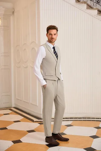 Miniatura 7 de GRACE KARIN Chaleco de traje para hombre, chaleco formal de negocios, chaleco con 3 bolsillos para traje o esmoquin