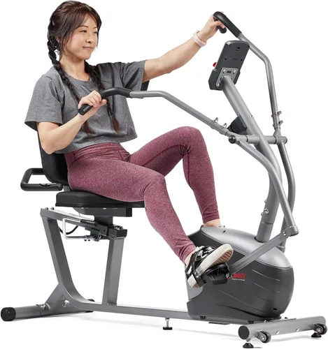 Bicicleta reclinante inteligente Sunny Health & Fitness, entrenamiento completo del cuerpo en casa con ejercitadores de brazos y piernas, máquina de