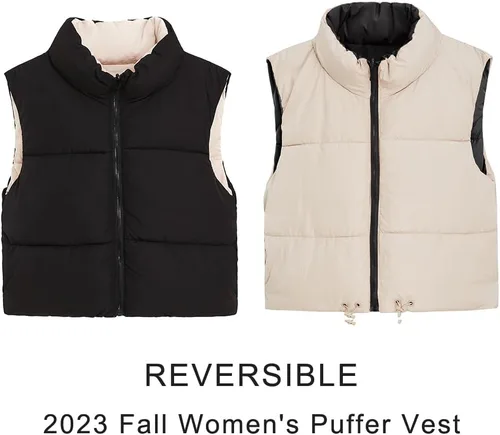 Miniatura 3 de AJUVEN Chaleco corto de invierno para mujer, ligero, reversible, cálido, chaleco acolchado, chaleco acolchado