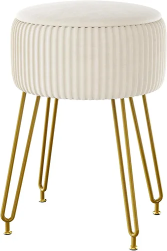 Miniatura 18 de IBUYKE Reposapiés Otomano Redondo de Terciopelo, Taburete de Tocador de Maquillaje Mesa Auxiliar, Asiento de Mesa de Tocador de Terciopelo, Taburete