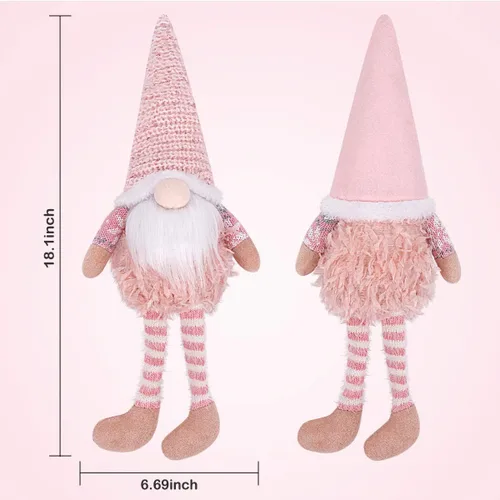 Miniatura 7 de D-FantiX Decoraciones de gnomos rosados de Navidad de San Valentín, paquete de 2 gnomos suecos Tomte hechos a mano con iluminación LED, figura