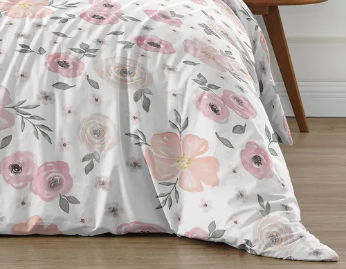 Miniatura 6 de Sweet Jojo Designs Juego de edredón individual de 2 piezas (rosa y gris bohemio floral) para niñas, niños, adolescentes, dormitorio universitario