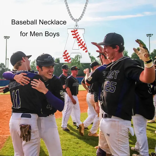 Miniatura 5 de VEEHOO Collar de béisbol para hombres y niños, letra inicial de la A a la Z, joyería de béisbol con colgante de joyería de béisbol para niños