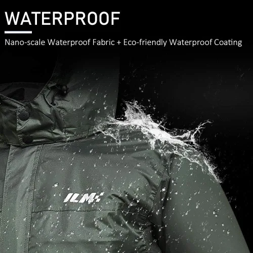 Miniatura 2 de ILM traje de lluvia para motocicleta, impermeable, 6 bolsillos, 2 piezas, chaqueta y pantalones, para hombre Verde del ejército-hombres