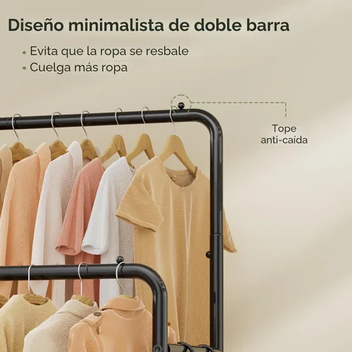Miniatura 6 de Simple Trending Perchero para colgar ropa, perchero de doble barra con estantes, carga de 400 libras, perchero con ruedas, color negro