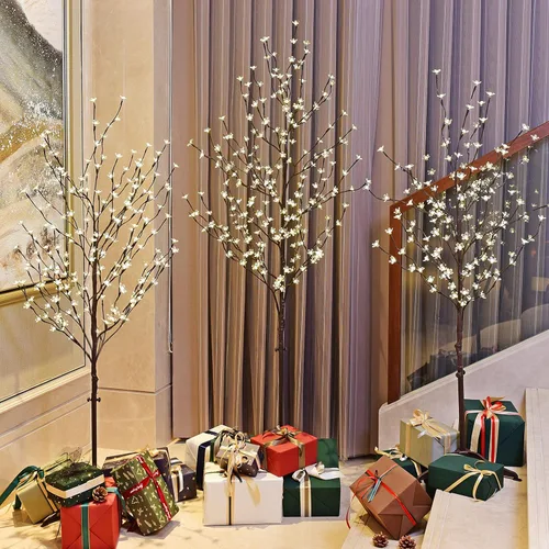 Miniatura 6 de Lightshare Árbol de flor de cerezo con luz LED, 4 pies, 5 pies y 6 pies, blanco cálido, paquete de 3, decoración del hogar, jardín, verano, boda