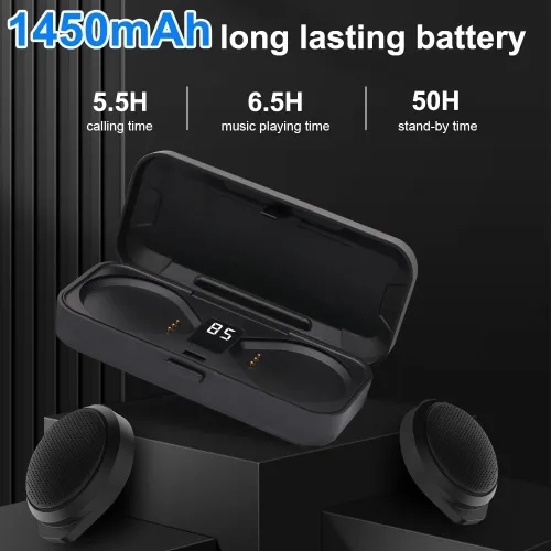 Miniatura 6 de Auriculares Bluetooth para motocicleta con estuche de carga, altavoz Bluetooth para casco con micrófonos y control remoto, batería de 1900 mAh, 50