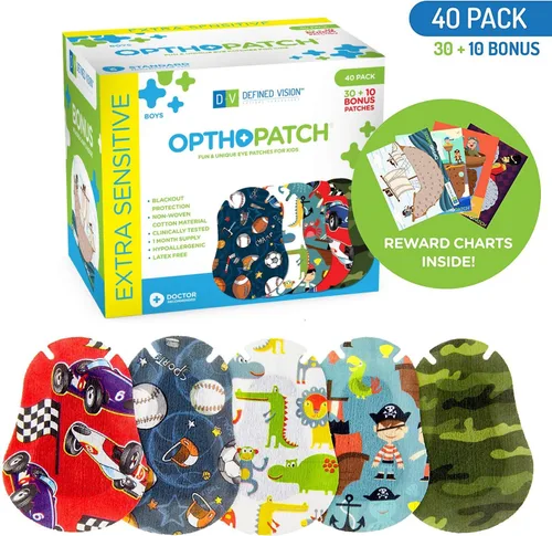 Miniatura 2 de Opthopatch Defined Vision - Parches para ojos para niños, diseño divertido para niños, 30 + 10 vendajes adhesivos de algodón hipoalergénico sin