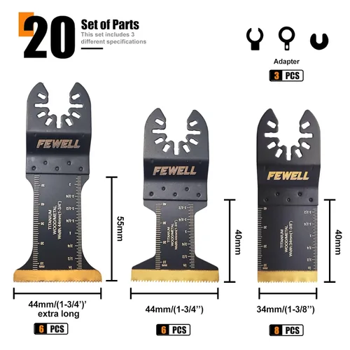 Miniatura 2 de FEWELL 20 hojas de sierra oscilantes de titanio, cuchillas multiherramienta universales para materiales duros, metal, madera, plástico, clavos, se