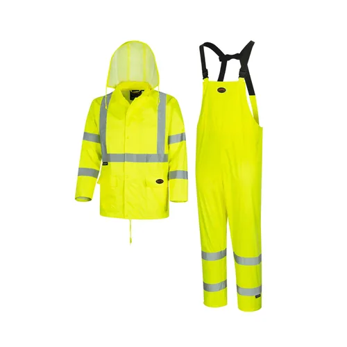 Pioneer Equipo de lluvia de alta visibilidad Chaqueta de seguridad y pantalones con peto – Alta visibilidad, impermeable, traje de trabajo de PVC