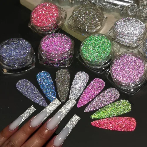 Miniatura 28 de Polvo de uñas cromado, efecto espejo, polvo metálico, 6 colores, bronce, marrón, negro, oro rosa, holográfico, purpurina cromada, pigmento en polvo