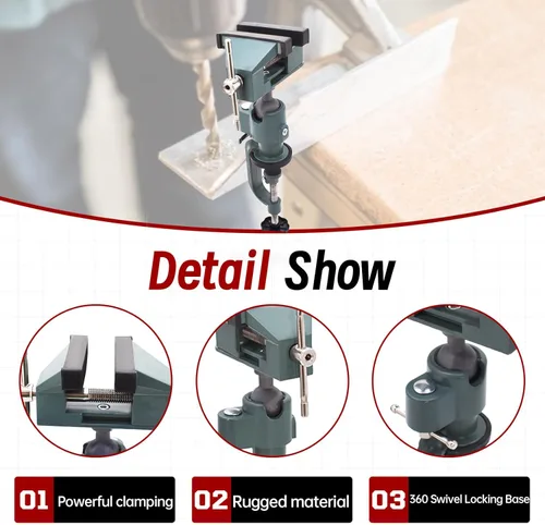 Miniatura 4 de findmall Prensa de Mesa Universal de 3" de Aluminio Giratoria de Banco, Rotación de 360 Grados, Apta para Sostener Piezas Pequeñas en Joyería, Verde