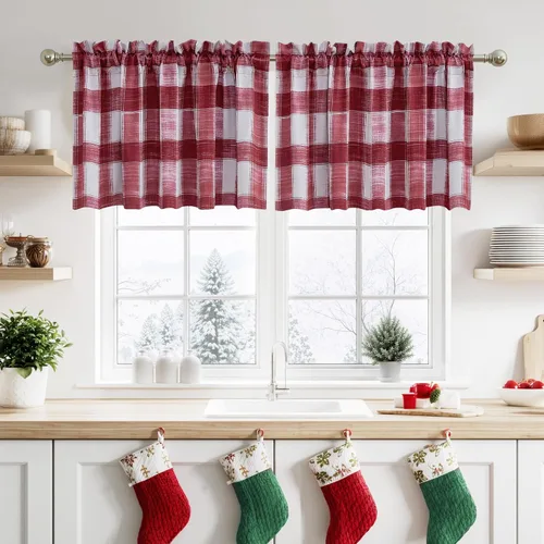 Miniatura 84 de NICETOWN Home Fashion - Cortinas de cocina con bolsillo para poste, cenefa festoneada a medida, cenefa festoneada sólida para ventana de Marrón
