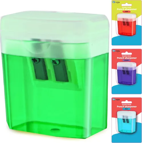 Miniatura 9 de Sacapuntas manual de doble agujero, color rosa, sacapuntas de lápices jumbo con tapa y contenedor, sacapuntas de mano para lápices grandes