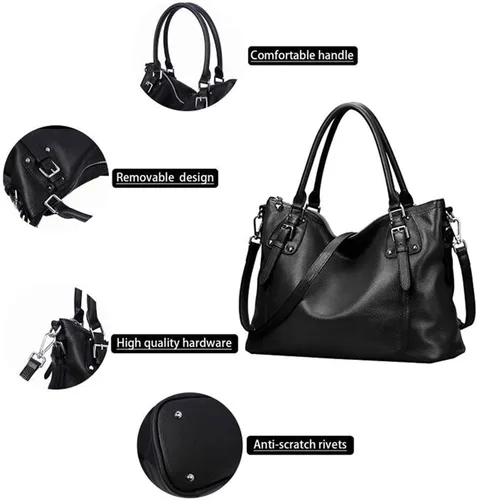 Miniatura 5 de HESHE - Carteras y bolsos de cuero genuino para mujer, bolso de mano, bolso de hombro, bolso de asa superior, bolso cruzado, bolso tipo morral
