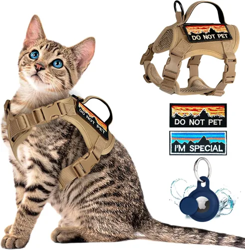 Miniatura 8 de Arnés táctico para caminar, chaleco ajustable a prueba de escapes para gatos grandes, chaleco transpirable de fácil control con asa, parches Molle
