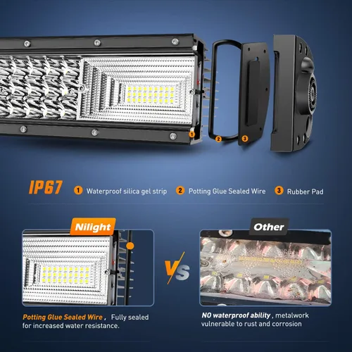 Miniatura 4 de Barra de luz led Nilight, de 21", combo de foco de 100 vatios e inundación, una fila de 9,000 lúmenes, para todo terreno, led 3D antiniebla y luz