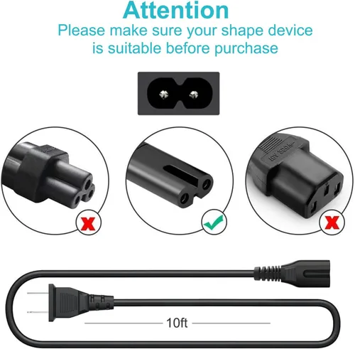 Miniatura 3 de Enchufe de cable de alimentación de 2 clavijas de 10 pies para Sony SRS-XP500 SRS-XP700 SRS-RA3000 XB72 GTK-XB60 XB90 XB5 XB7 MHC-V13 V71 altavoz