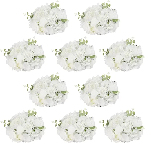 Miniatura 10 de DYRABREST Bolas de flores de boda para centros de mesa, 10 piezas de flores artificiales falsas de plástico para centros de mesa de boda, ramo
