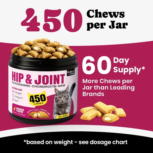 Miniatura 9 de Glucosamina para gatos, suplemento para articulaciones de gatos con condroitina, omega-3 y mejillón de labios verdes, alivio del dolor, golosinas