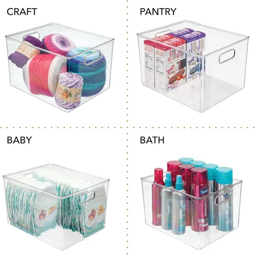 Miniatura 5 de mDesign Contenedor grande de plástico organizador de almacenamiento, organización de armario para pasillo, dormitorio, ropa de cama, abrigo