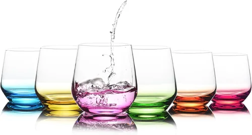 Miniatura 7 de BACLIFE Juego de 6 copas de vino sin tallo sopladas a mano, copas de vino tinto de cristal de 10 onzas, vasos de bebida iridiscentes de primera