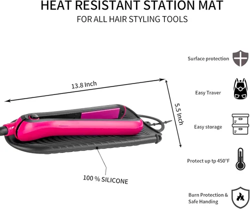 Miniatura 3 de ZAXOP Alfombrilla de rizador resistente al calor y bolsa de viaje – Soporte de silicona para herramientas de pelo caliente para plancha plana, Negro