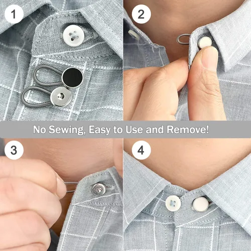 Miniatura 3 de Juego de 24 botones extensores, botón extensor de cintura elástica ajustable y flexible, extensores de cuello invisibles, botones de extensión sin