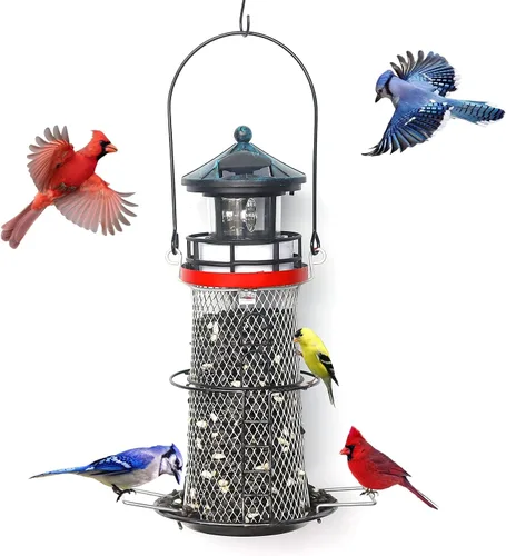 Miniatura 10 de Comedero Solar para Pájaros Faro con Faro Giratorio - 14" Comedero Colgante Mejores Regalos de Comedero para Amantes de las Aves (Azul Espacial)