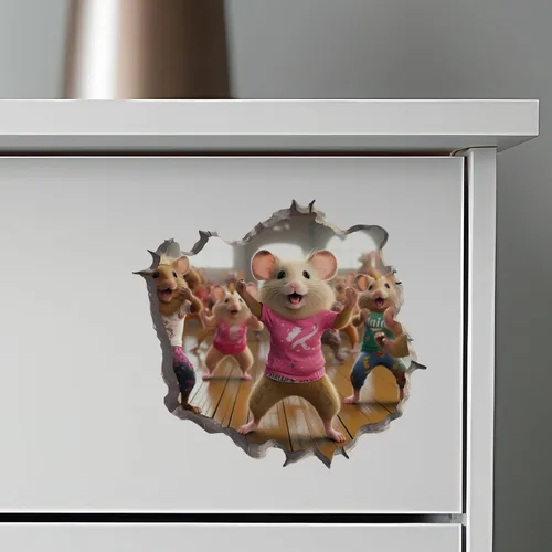 Miniatura 6 de Cardio Dance Workout Mice in Mouse Hole Calcomanía - Pegatina de pared 3D con agujero de ratón