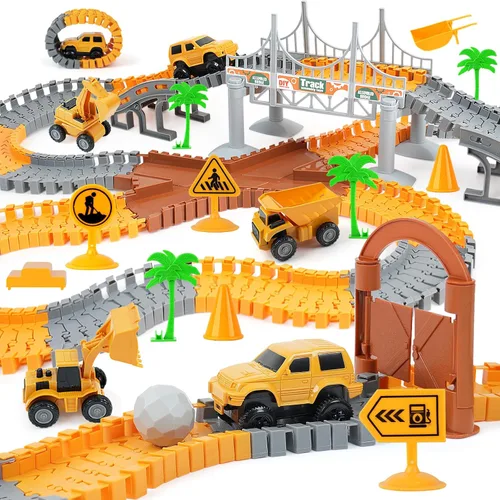 Miniatura 9 de BEMITON Pista de autos de carreras de juguetes de dinosaurios, crea una carrera de carretera mundial de dinosaurios, juego de juguetes flexibles