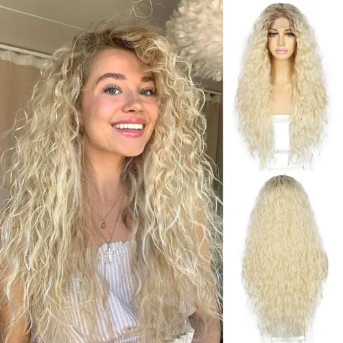 Miniatura 12 de SAPPHIREWIGS Pelucas de encaje frontal color marrón, sin pegamento, onda de agua, de encaje frontal sintético, para mujeres afrodescendientes