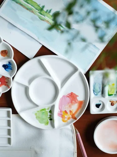 Miniatura 2 de Paleta de pintura para artistas de cerámica, bandeja, paleta, bandeja de mezcla de porcelana fácil de limpiar para pintura de gouache de acuarela, 6