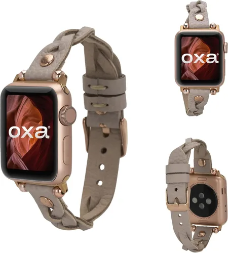 OXA Leather Handmade Slim Ivy Compatible with Apple Watch Band | Series 8 7 6 5 4 3 2 1 SE Ultra | Polished Stainless-Steel Buckle and Adapters |
