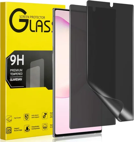 Paquete de 2 protectores de pantalla de privacidad para Galaxy Note 10 Plus, antiespía, compatible con fundas, cobertura completa, soporte para