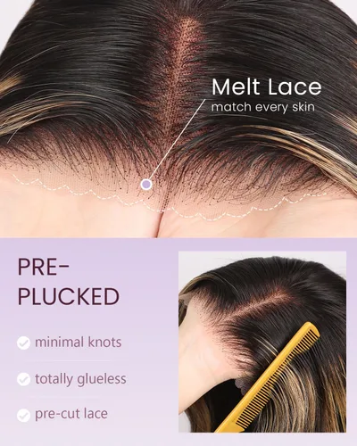 Miniatura 5 de Peluca Balayage Wear and Go sin pegamento, predepilada 12A, densidad del 220%, encaje frontal, peluca de cabello humano 6x5, precortada, pelucas